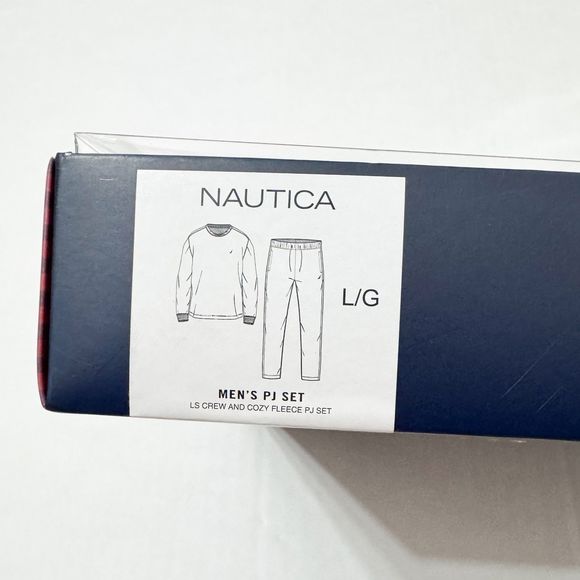 Nautica NWB Sz M Men's PJ Set Maroon/Green Multi Crew Neck Cozy Pants - Picture 5 of 12